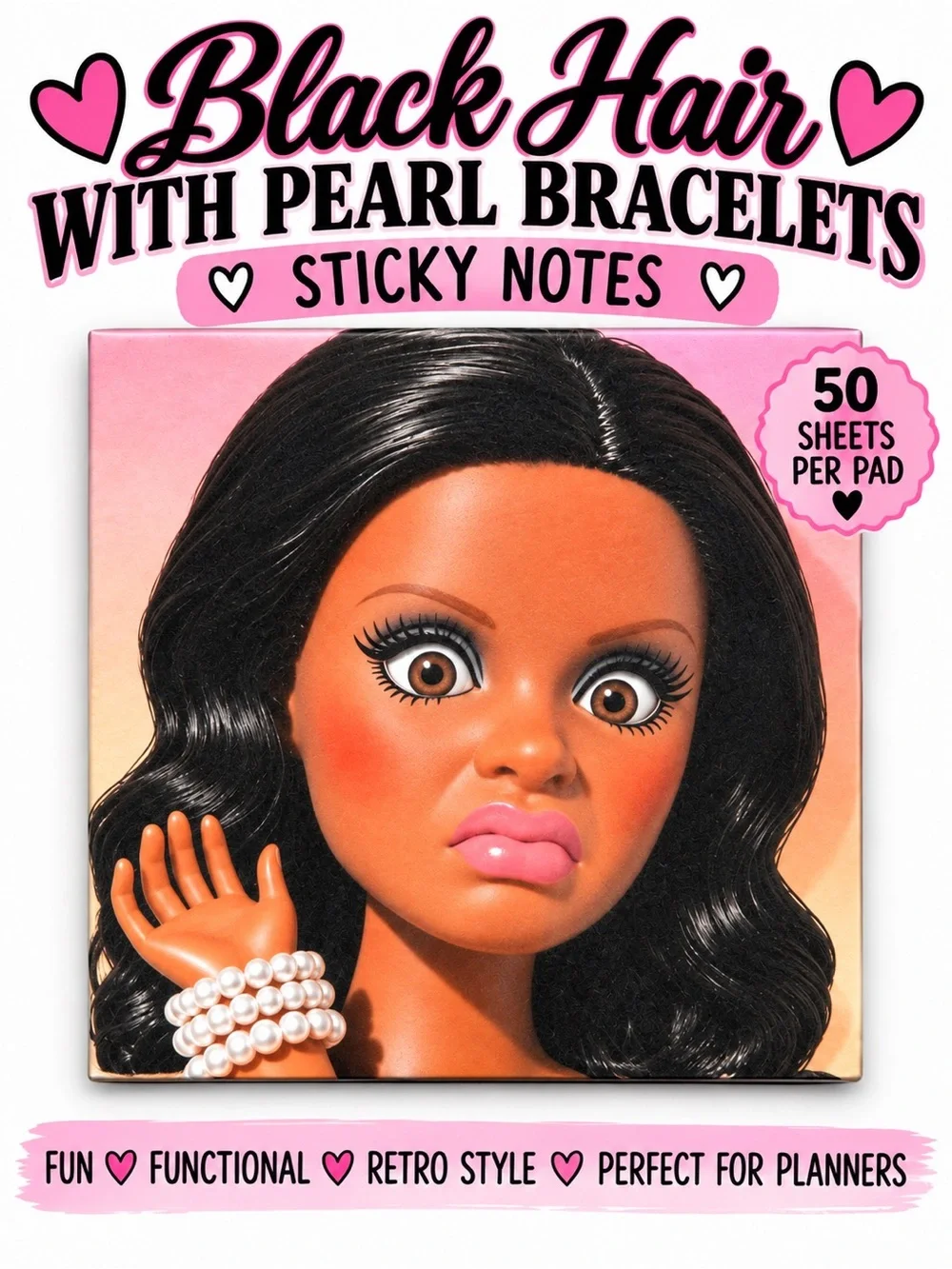 Doll Inspired Disgusted Face Sticky Notes Retro Fashion Doll 50 Sheets